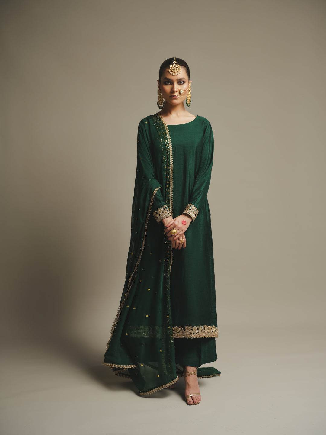 Ayat Emerald Green Rawsilk Ensemble with Muqaish Dupatta